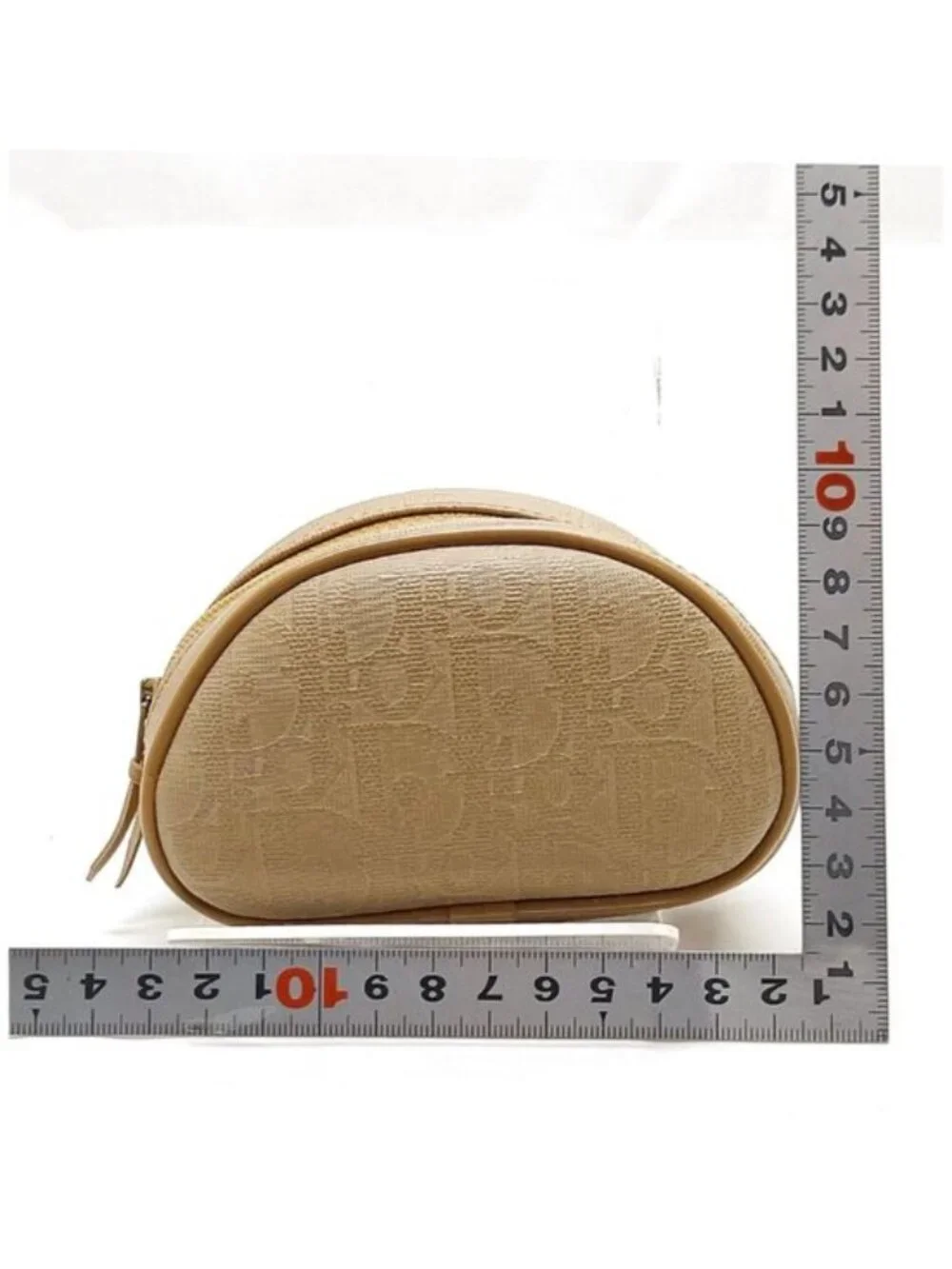 Authentic Christian Dior Trotter Canvas Cosmetic Pouch Beige Zip Makeup Case Vin
